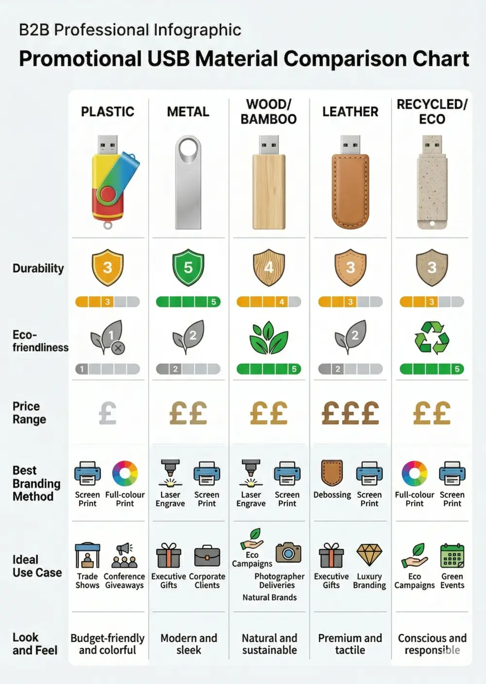 Infographic: promotional USB material comparison chart