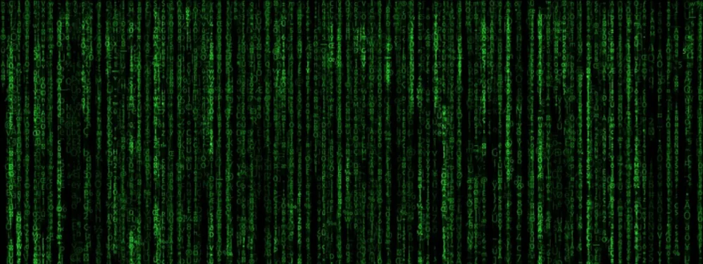 Green matrix-style stream of characters representing stored data