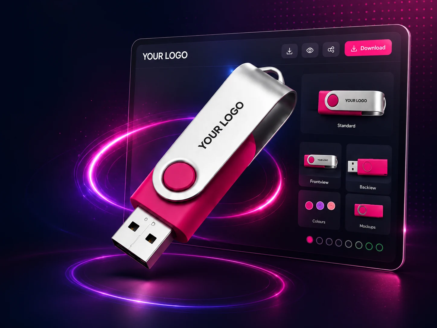 Visual proof of a branded USB stick with your logo shown on screen