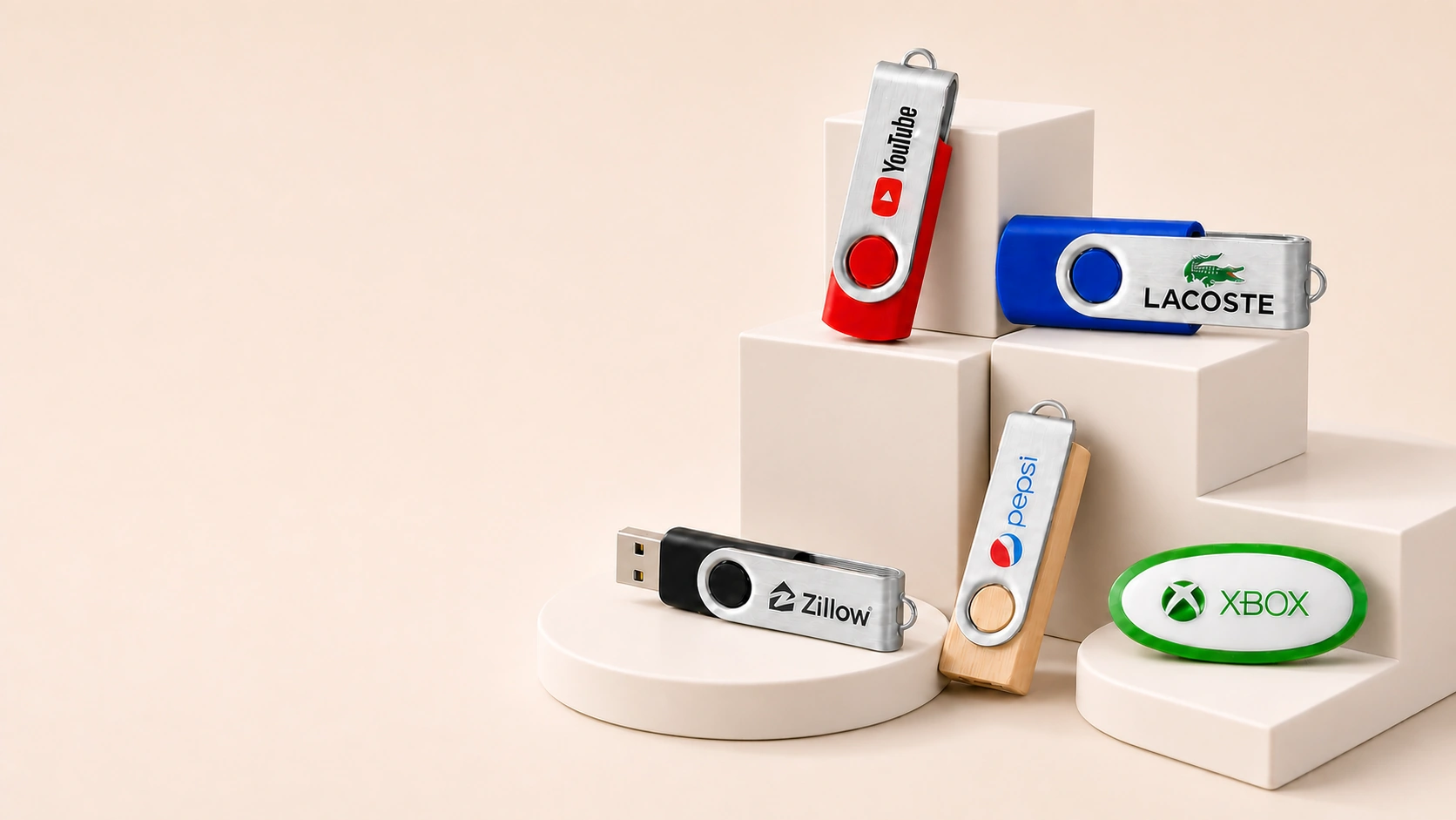 Twister USB sticks printed with company logos in a range of colours
